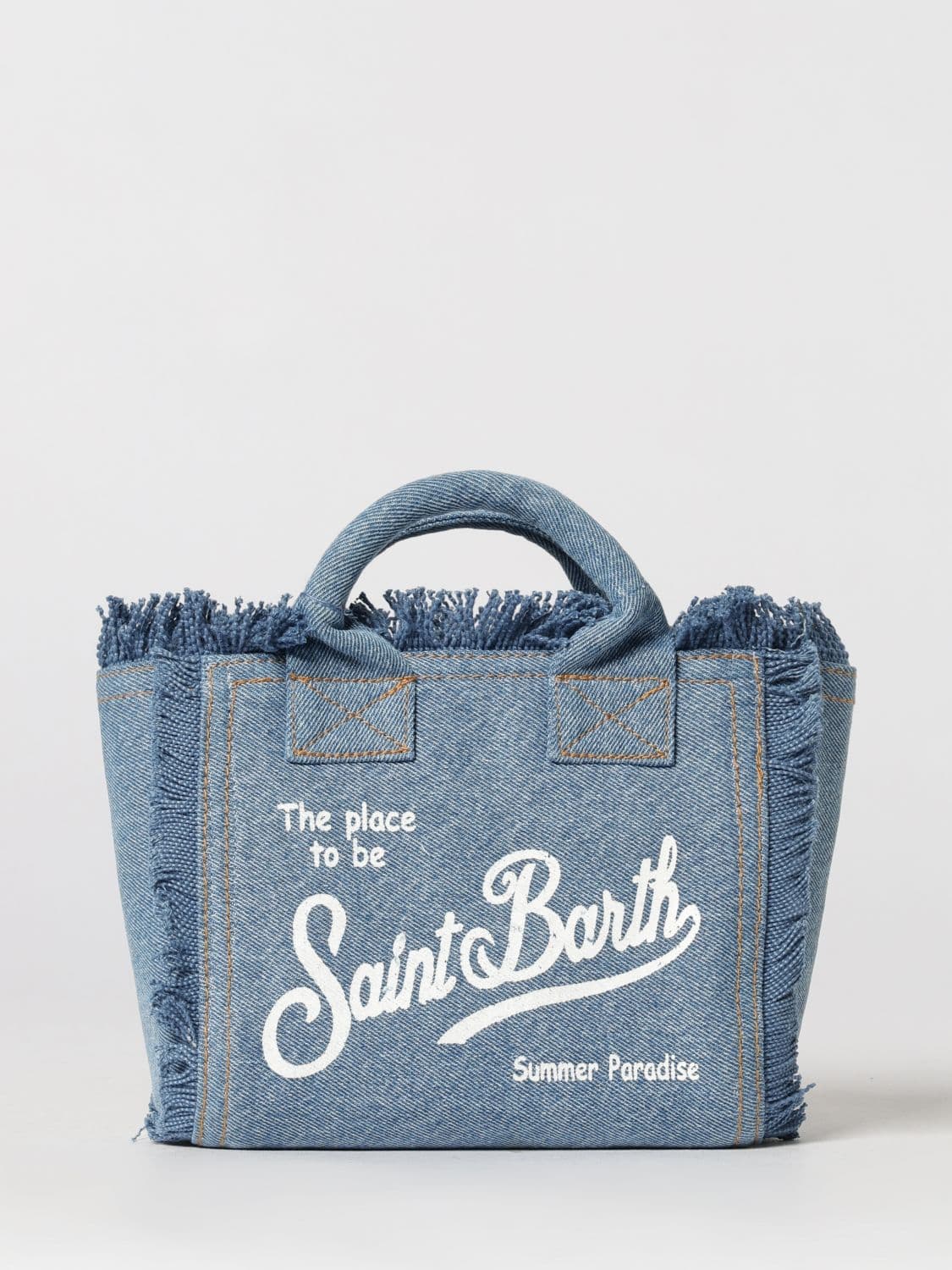 Mc2 Saint Barth Vanity Cotton Denim Bag with Printed Logo