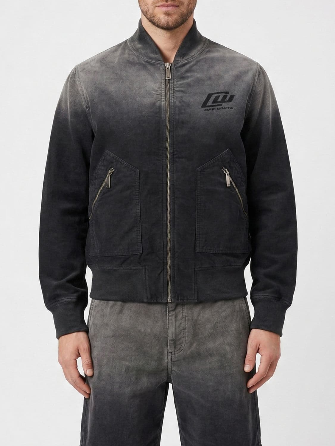 Off-White Cotton Bomber Jacket with Logo
