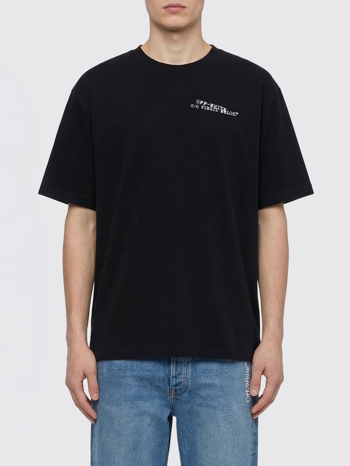 Off-White Cotton T-Shirt with Arrow Logo