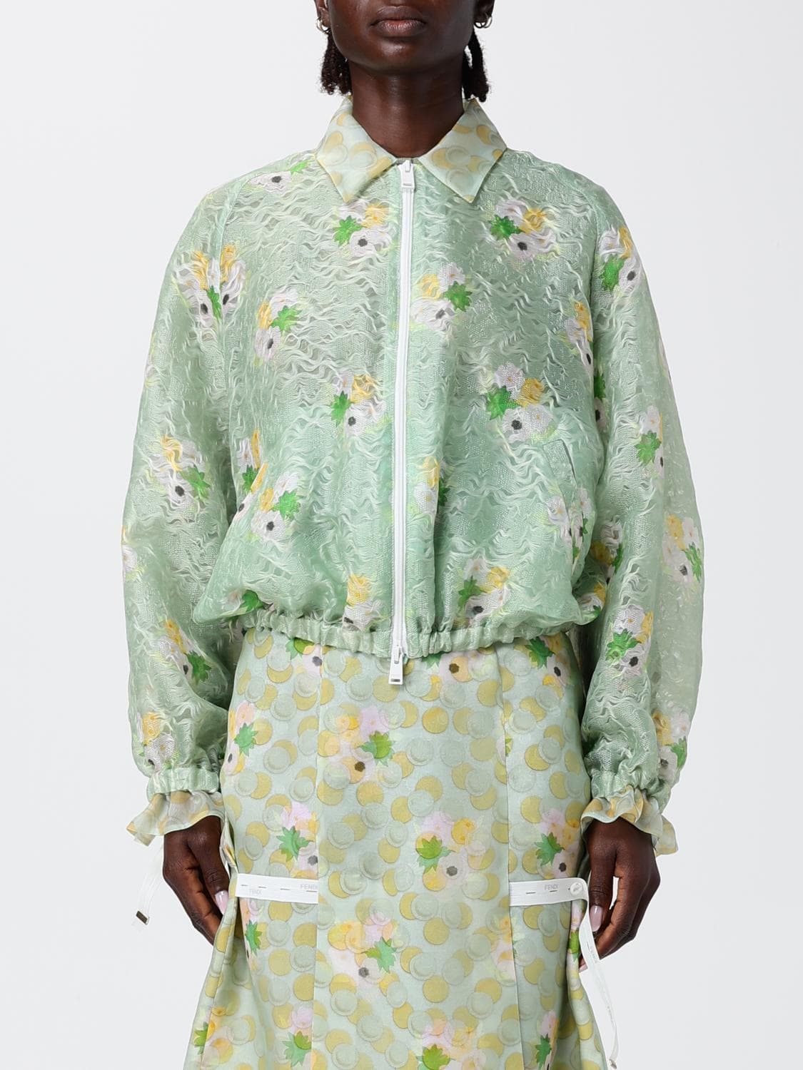 Fendi Embroidered Organza Bomber Jacket