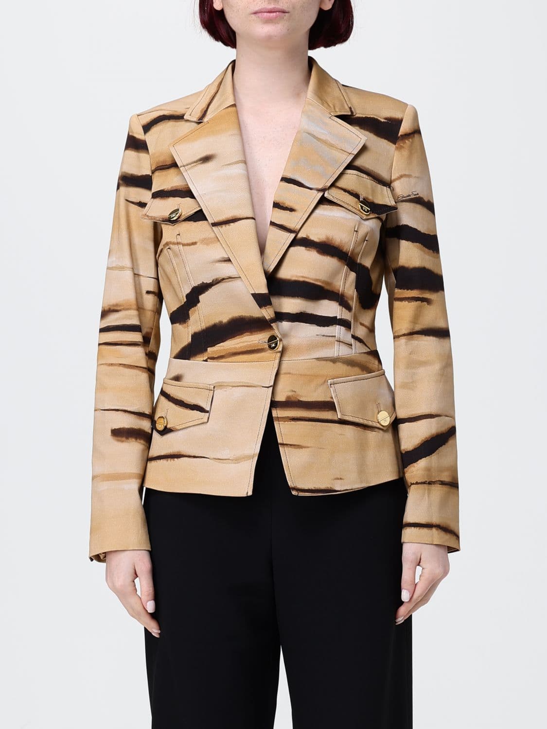 Elisabetta Franchi Tiger Print Drill Blazer