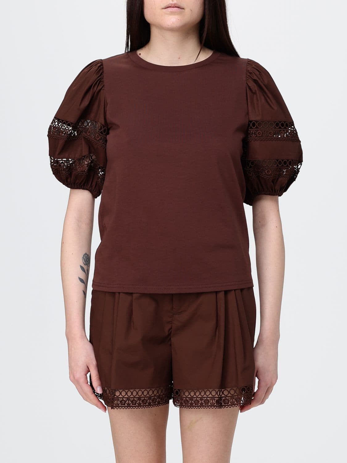 Twinset Cotton Top with Balloon Sleeves