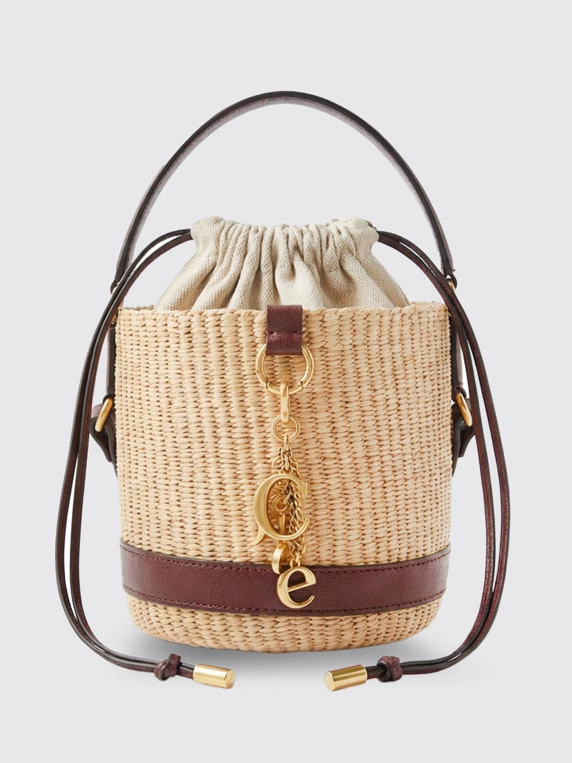 Chloé Charms Raffia and Leather Bucket Bag