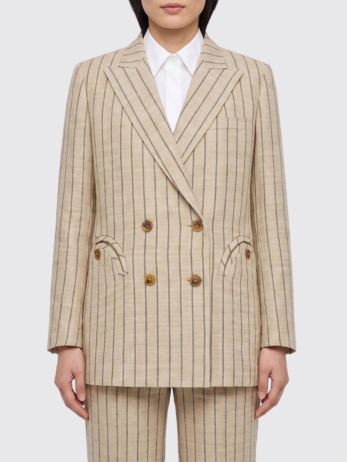 Blazé Milano Pinstriped Linen Double-Breasted Blazer