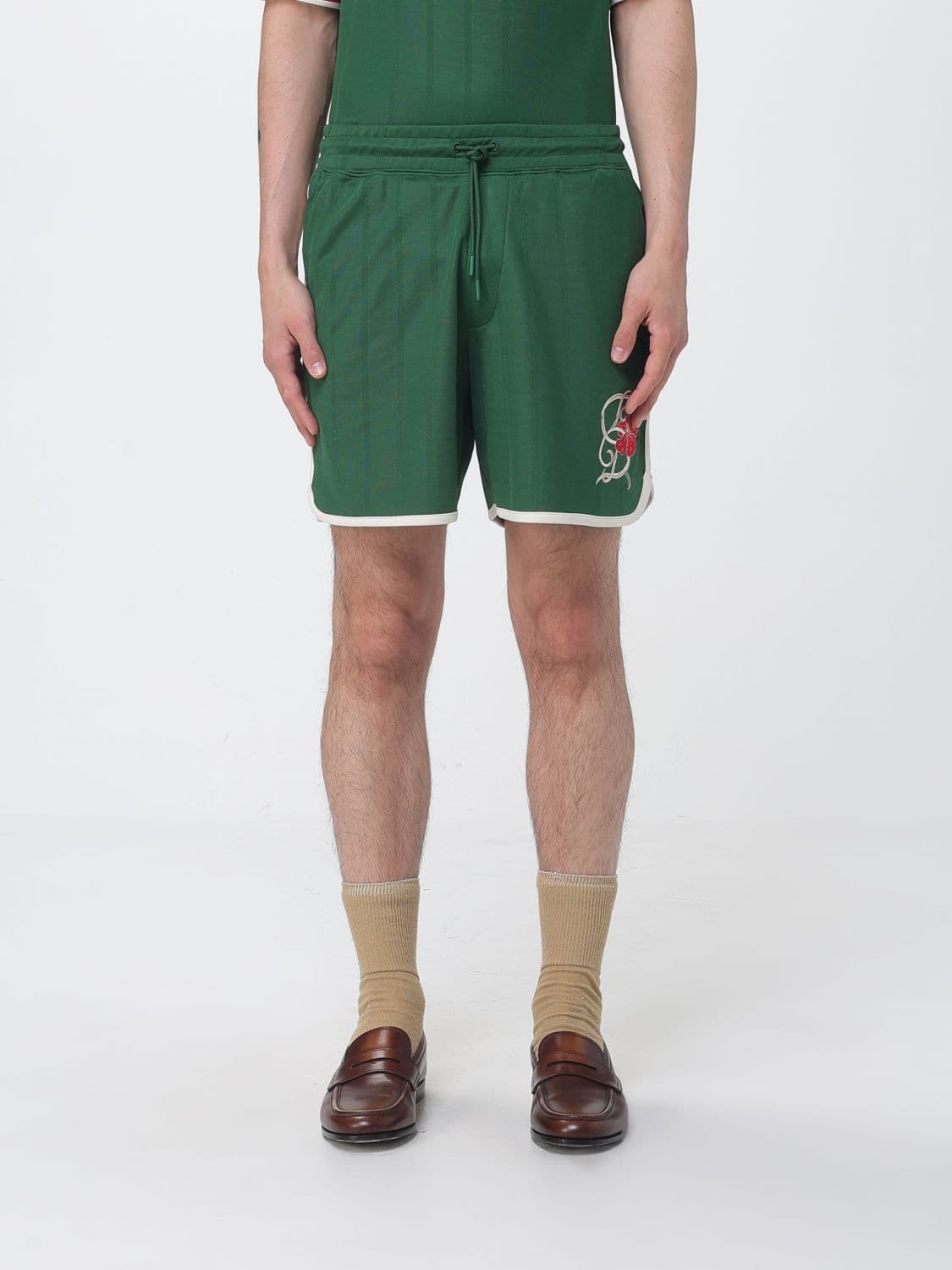 Drôle De Monsieur Cotton Blend Shorts with Floral Embroidery · S