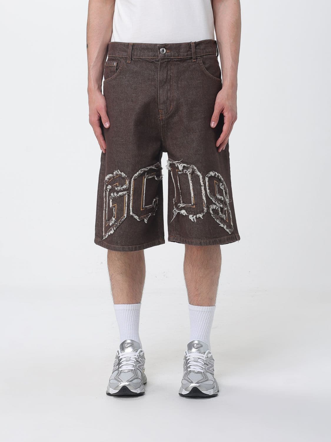 Gcds Cotton Denim Bermuda Shorts with Embroidered Logo