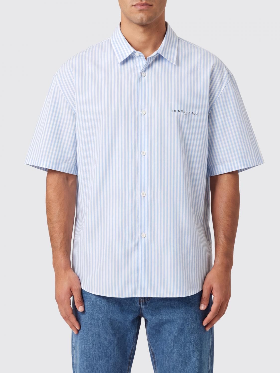 Ih Nom Uh Nit Striped Cotton Blend Casual Shirt