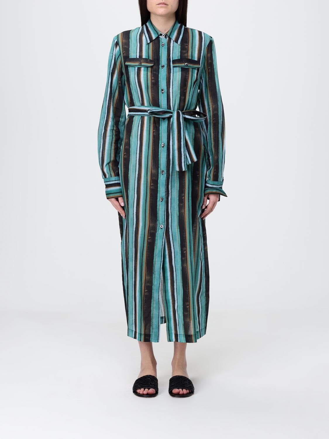 Pinko Striped Cotton Muslin Chemisier Dress · 46