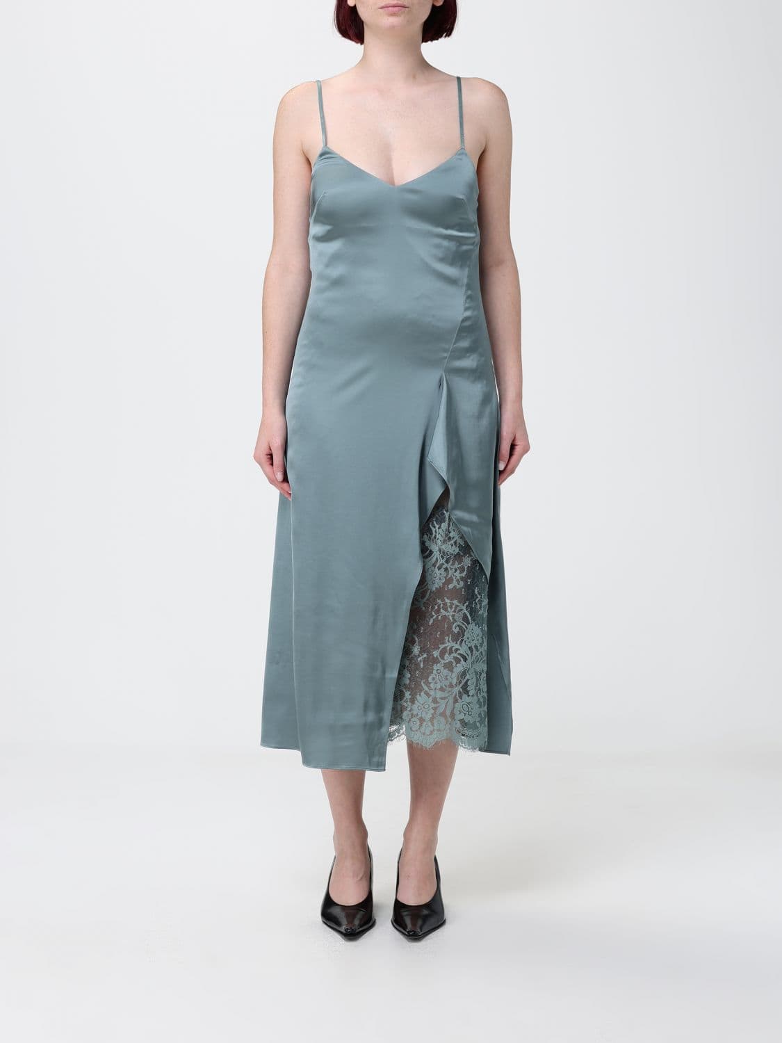 Acne Studios Satin Slip Dress with Lace Inserts · 36