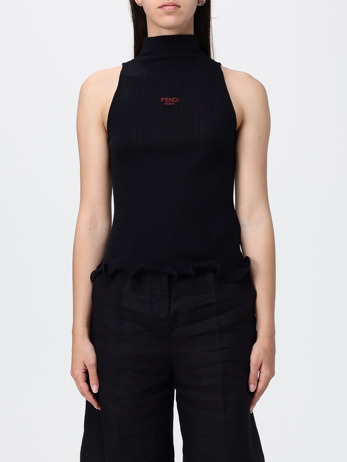Fendi Logo Polyester Turtleneck Top