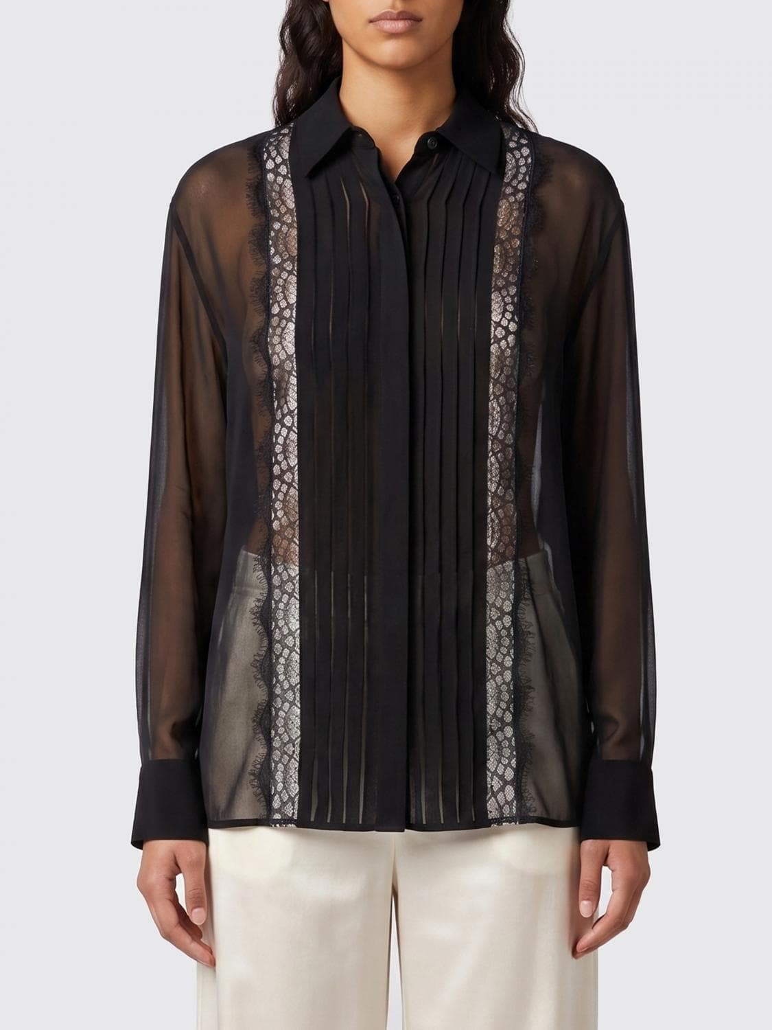 Roberto Cavalli Shirt in Silk with Lace Inserts
