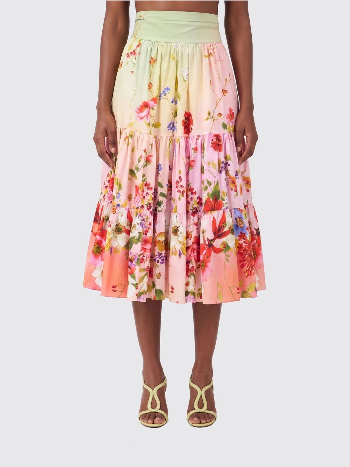 Roberto Cavalli Midi Skirt in Stretch Cotton with Floral Print