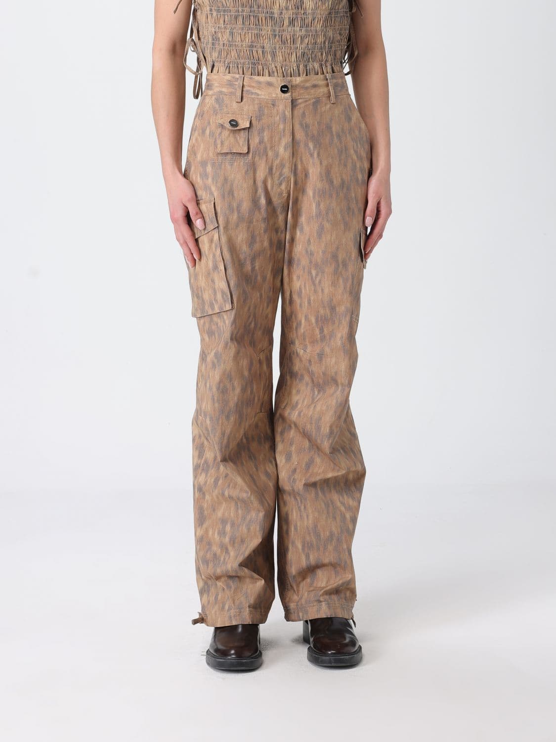 Ganni Organic Cotton Cargo Trousers with Animal Print