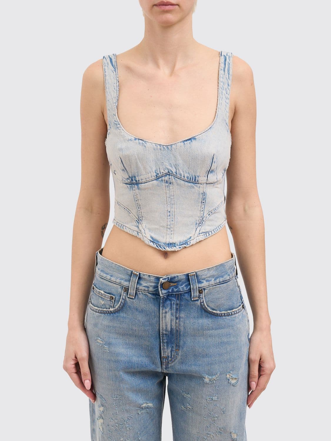 Haikure Cotton Denim Bustier Top · L