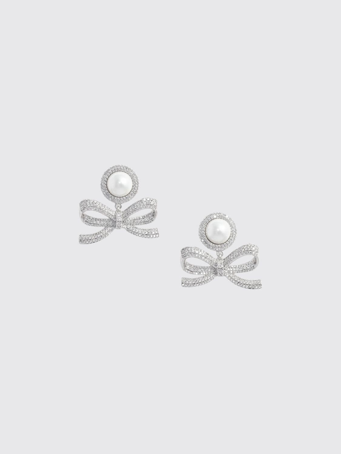 Self-Portrait Chromed Brass Earrings with Rhinestones