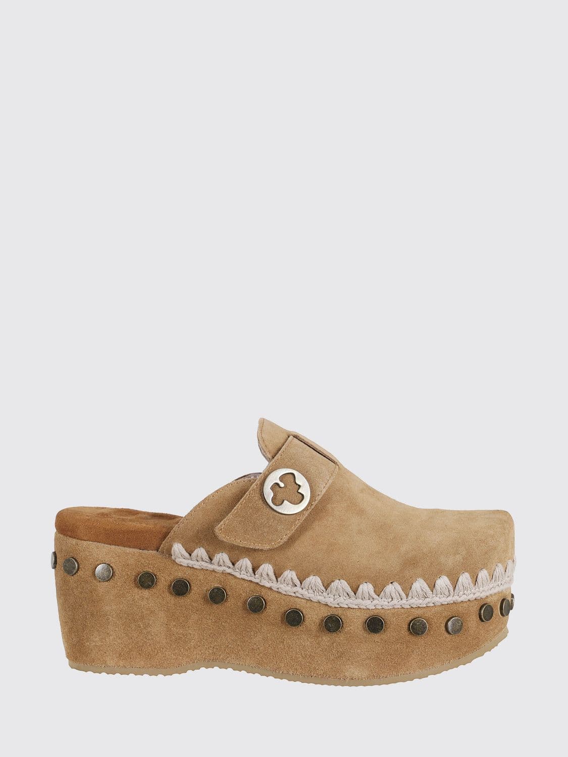 Mou Plain Suede Clogs with Studs