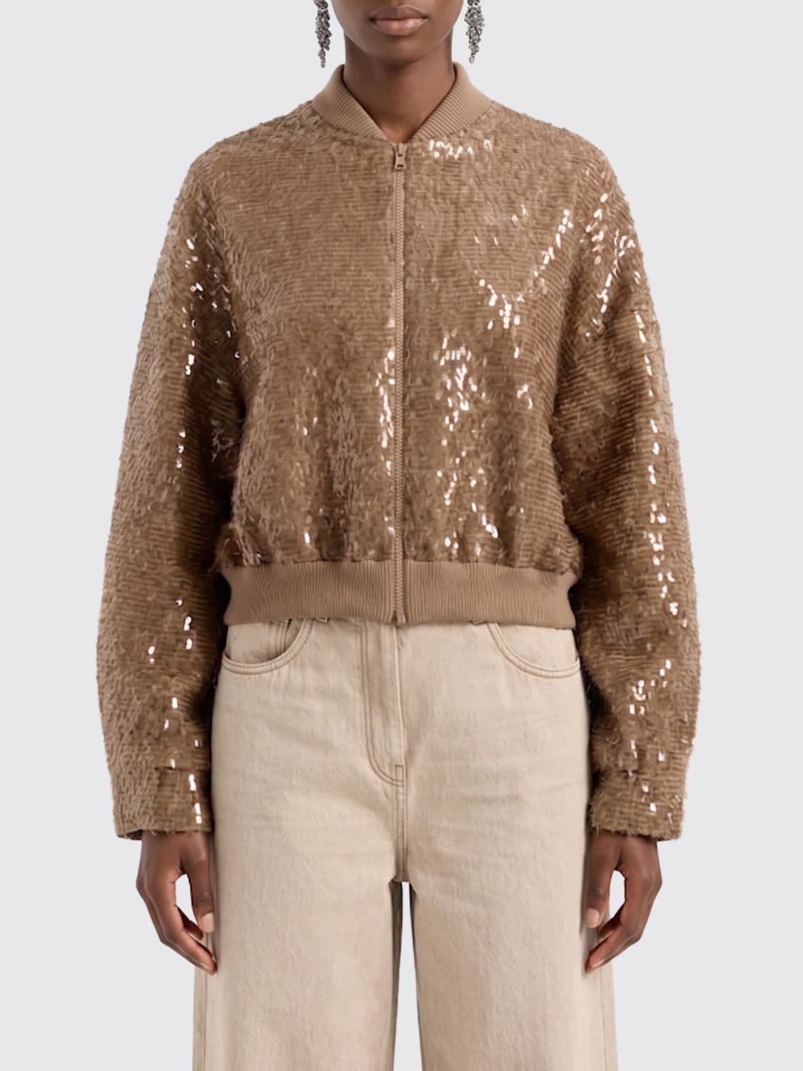 Brunello Cucinelli Sequined Silk Bomber Jacket
