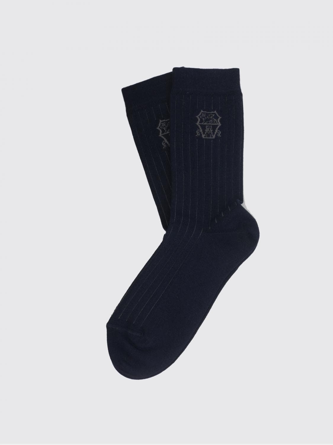 Brunello Cucinelli Ribbed Cotton Socks with Logo · S
