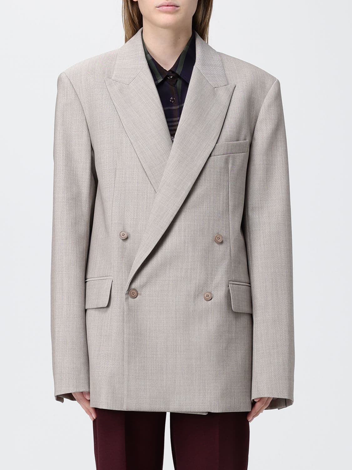 The Frankie Shop Double-Breasted Oversized Virgin Wool Blend Blazer · S