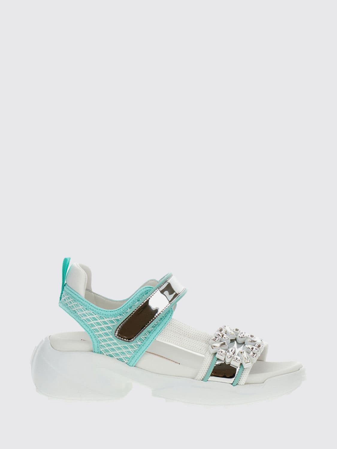 Roger Vivier Viv' On The Run Mesh And Patent Leather Sandals With Jewel Buckle