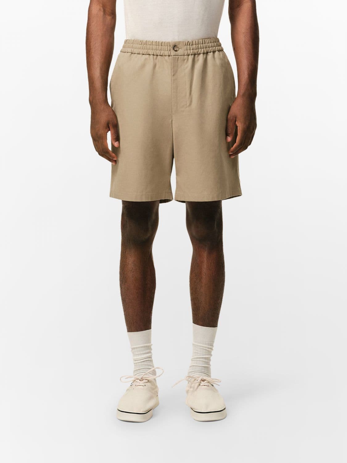 Ami Paris Pure Cotton Athletic Shorts with Elastic Waist and Patch Pocket