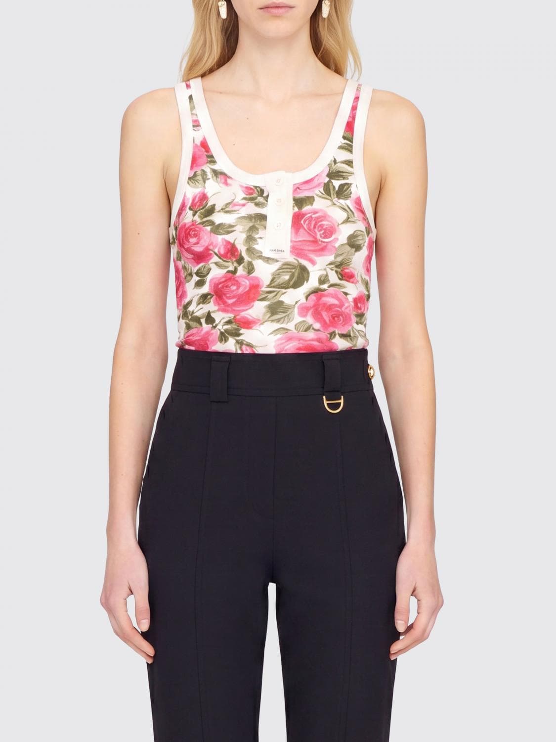 Chloé Floral Slim Fit Cotton Top with Off-the-Shoulder and U-Neck Design · M