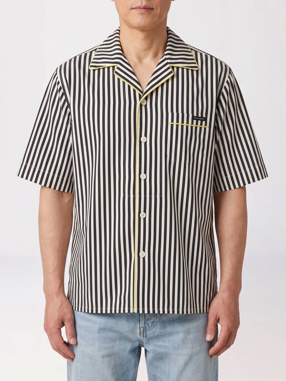 Dolce & Gabbana Pajama-Style Striped Cotton and Silk Shirt with Cuban Collar
