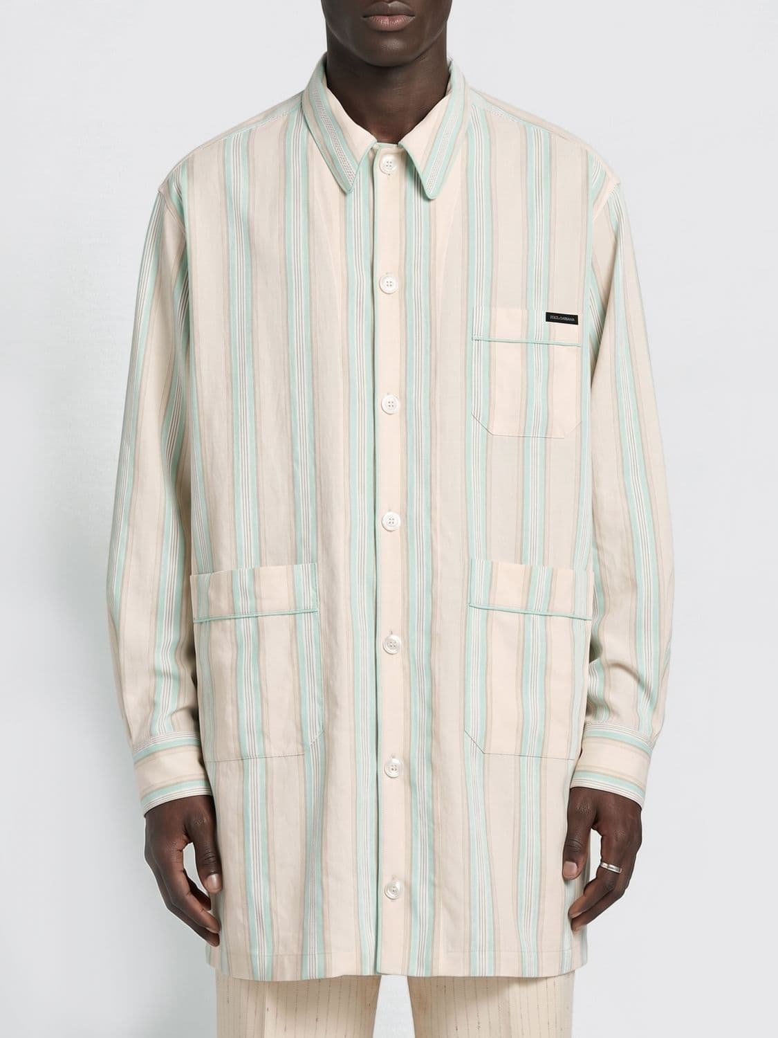 Dolce & Gabbana Relaxed Fit Striped Silk Blend Shirt with French Collar