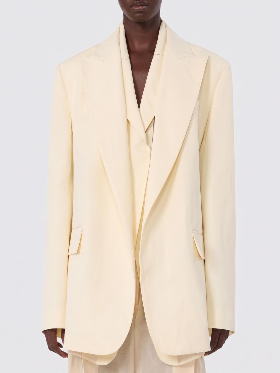 Sportmax Cropped Viscose Blazer with Peak Lapels and Padded Shoulders