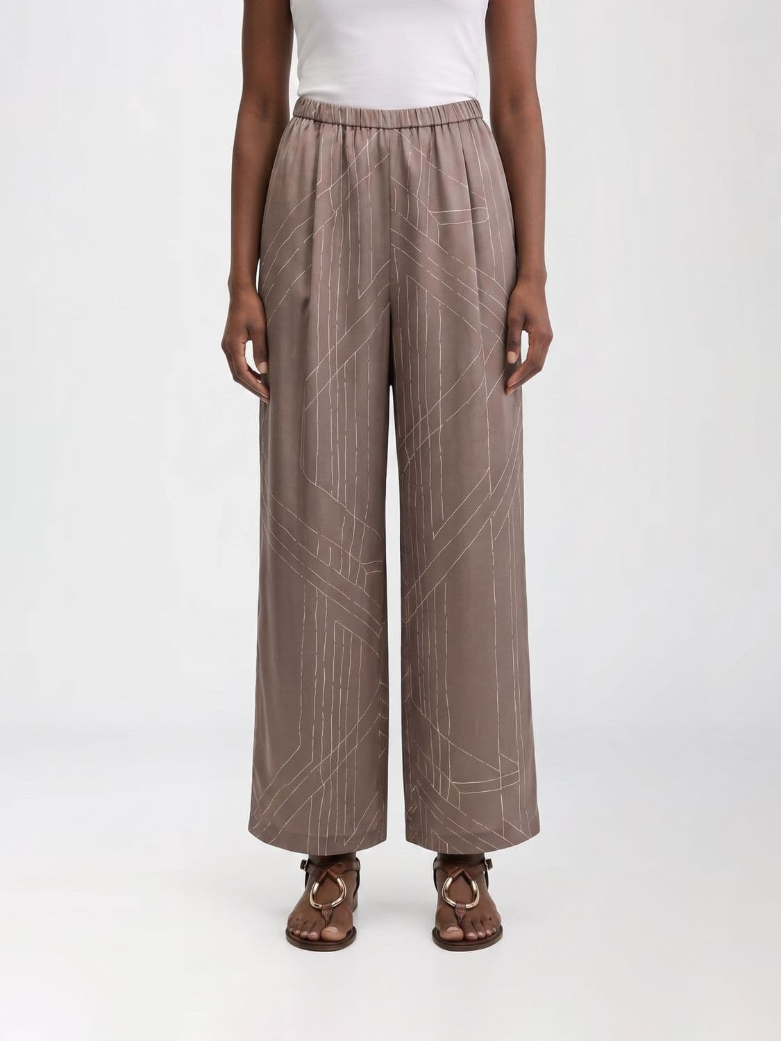 Alysi Straight-Leg Silk Trousers with Graphic Print and High Waist