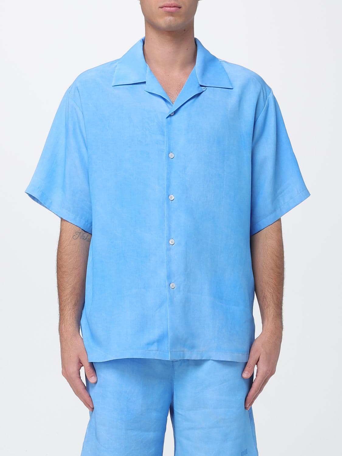 Msgm Short-Sleeved Lyocell Shirt with Cuban Collar
