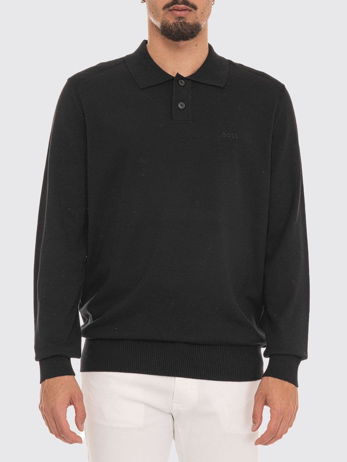 Boss Long-Sleeved Cotton Polo Shirt with Tone-on-Tone Embroidered Logo