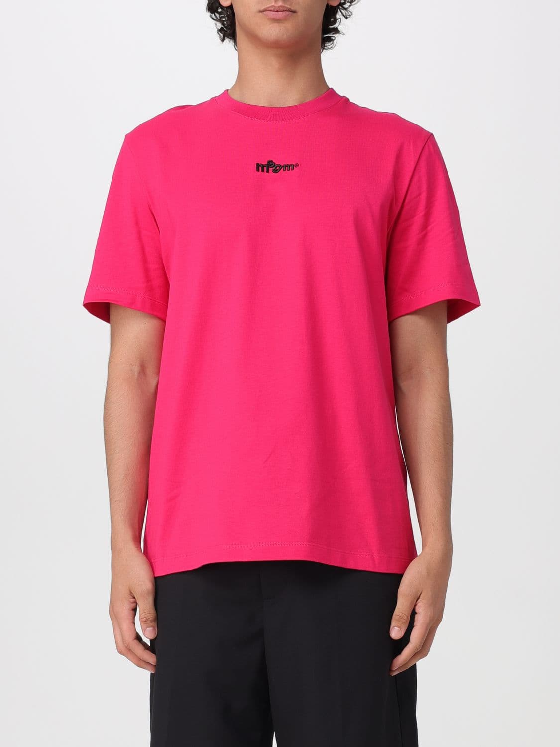 Msgm Crew-Neck Cotton T-Shirt with Embroidered Logo on the Chest