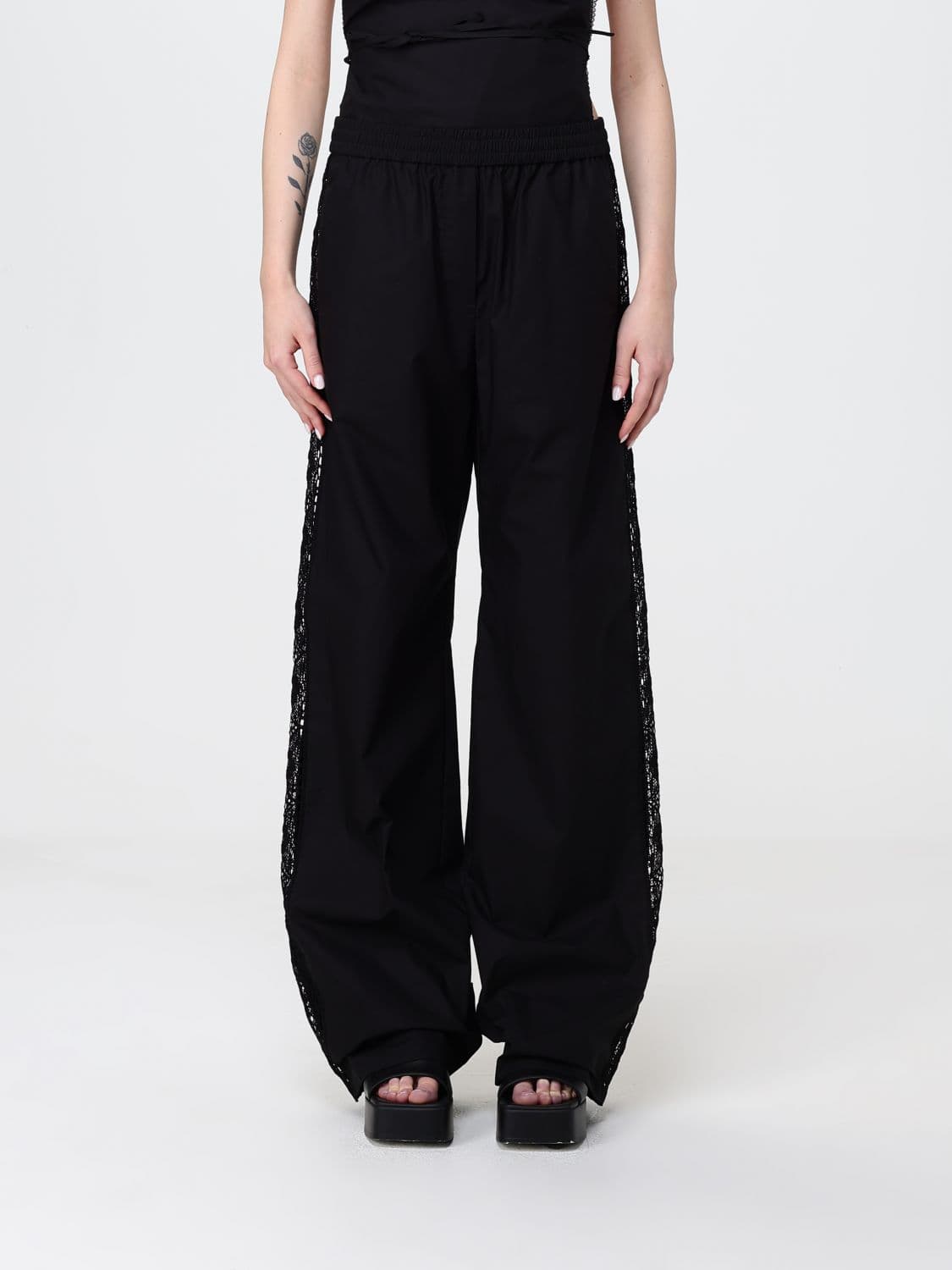 Msgm High-Waisted Embroidered Cotton Lace Palazzo Trousers