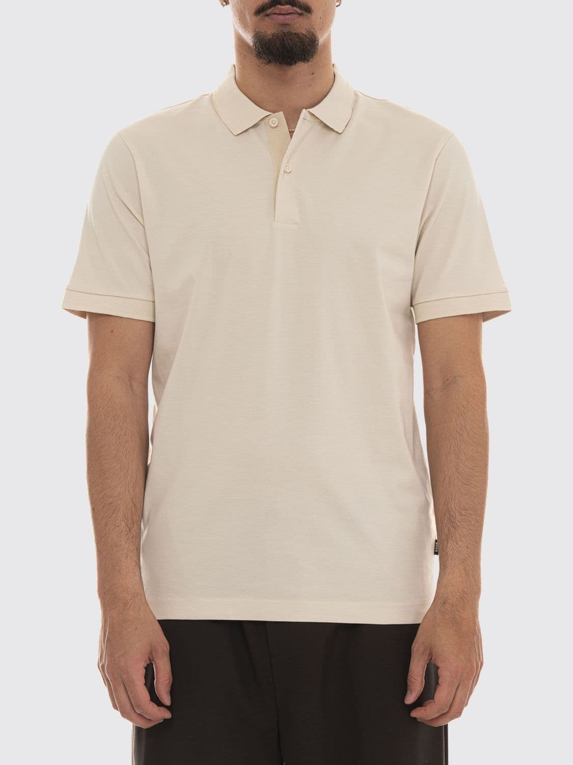 Boss Short-Sleeved Cotton Polo Shirt with Ribbed Collar and Two-Button Placket