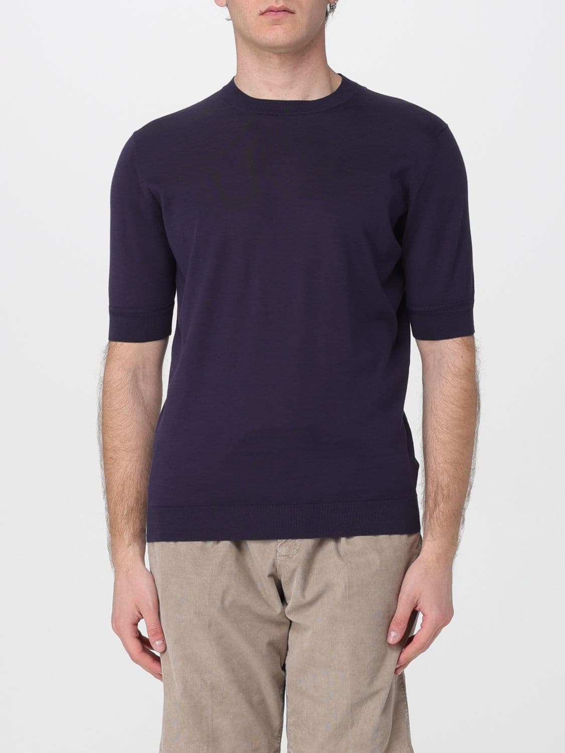 Pt Torino Short-Sleeved Crew-Neck Cotton Jumper with Ribbed Trims