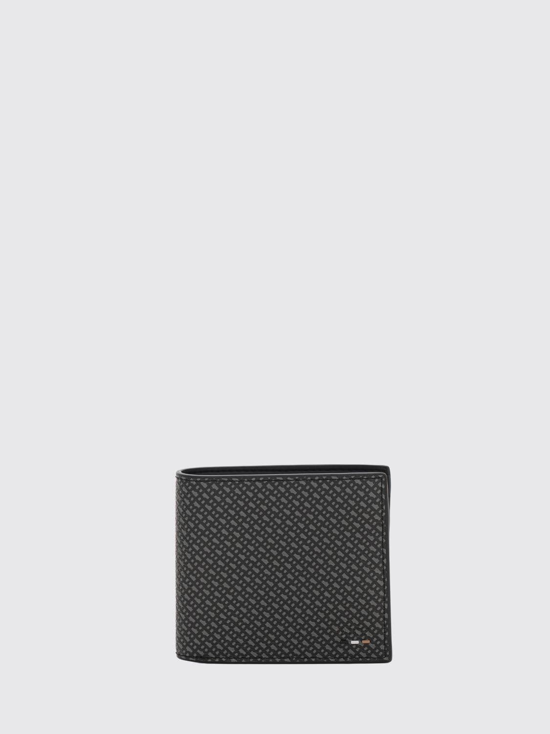 Boss Bifold Synthetic Leather Wallet with Monogram Pattern and Coin Pocket