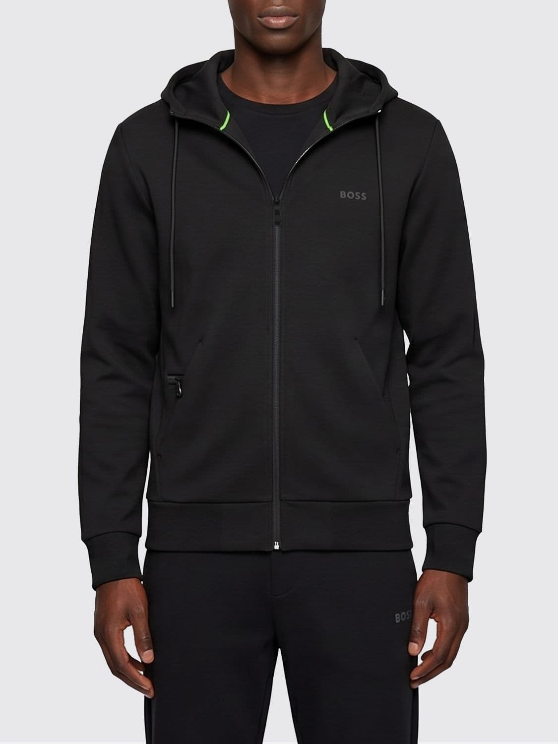 Boss Saggy Cotton Hoodie with Zip and Lettering Logo
