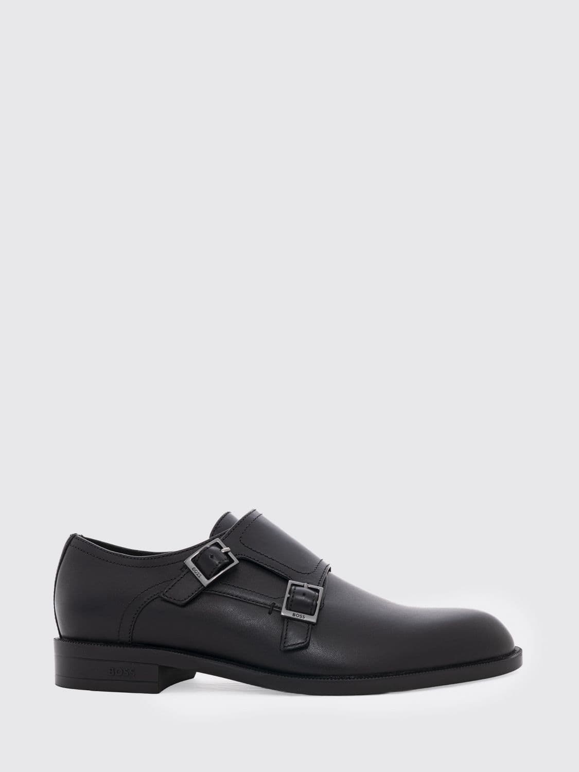 Boss Tayil Smooth Leather Monk Strap Shoes with Tapered Toe