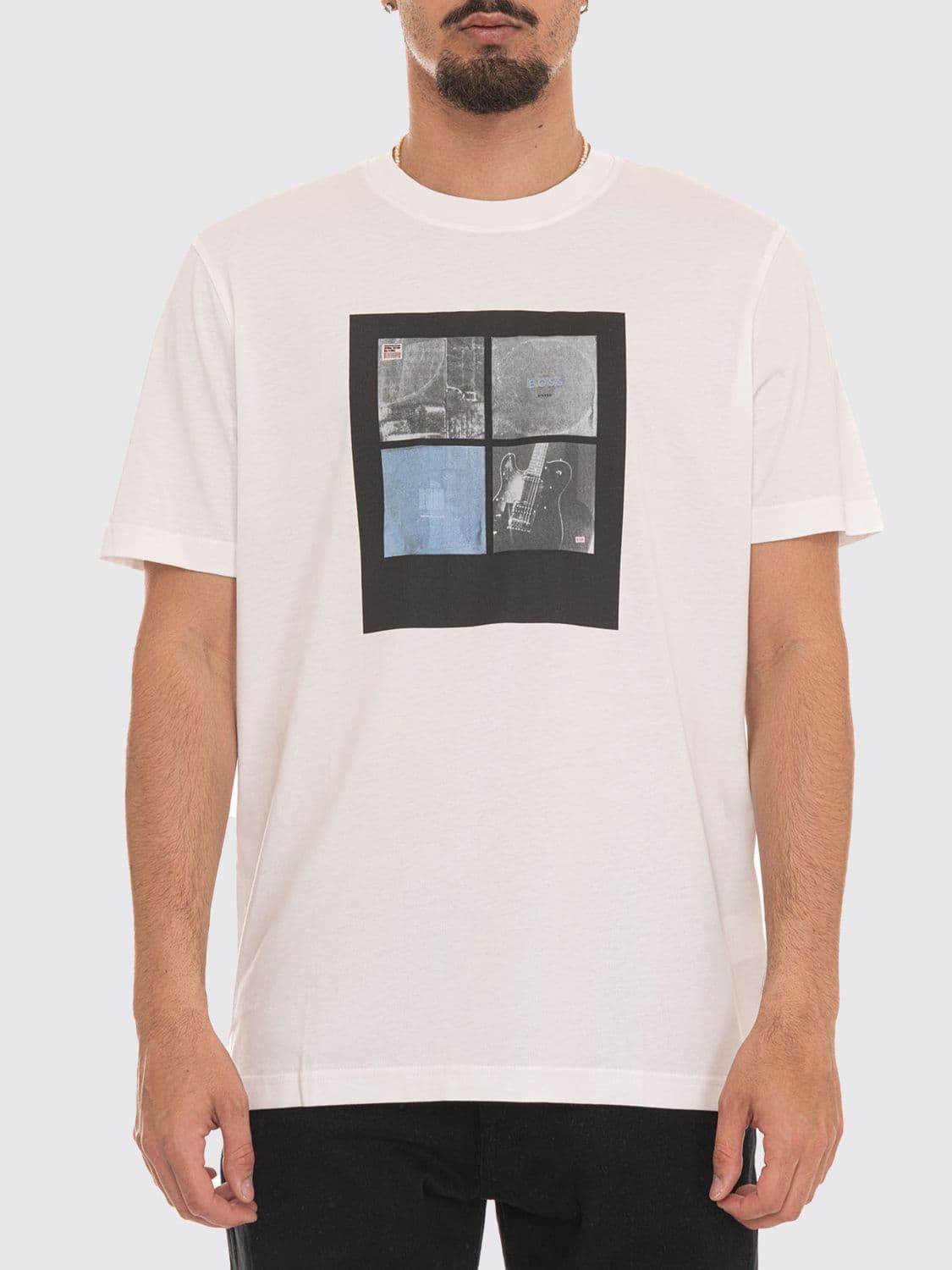 Boss Short-Sleeved Cotton T-Shirt with Graphic Print and Crew Neck