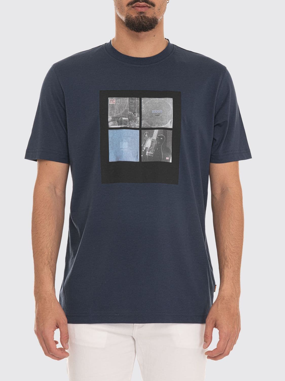Boss Short-Sleeved Cotton T-Shirt with Graphic Print and Crew Neck