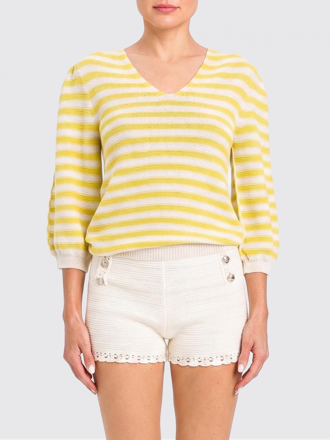 Twinset Striped Cotton-Blend V-Neck Jumper with Long Sleeves
