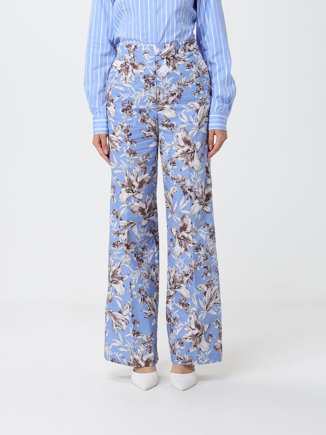 Liu Jo High-Waisted Straight-Leg Floral Print Cotton Tailored Trousers