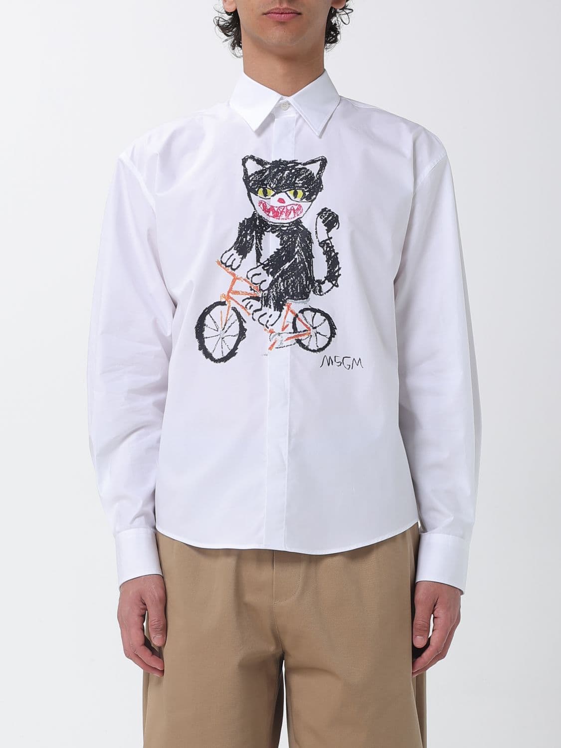 Msgm Graphic Print Long-Sleeve Cotton Shirt with Concealed Placket · 40