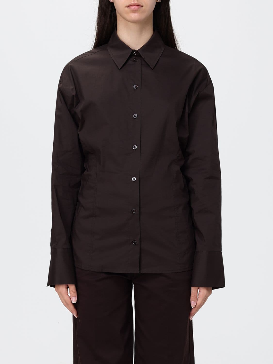 Liu Jo Cut-Out Shirt in Cotton Poplin with Long Sleeves and Asymmetrical Hem