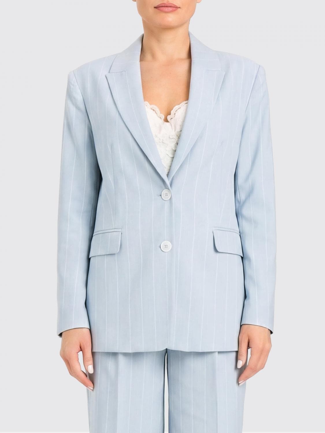 Actitude Twinset Pinstripe Single-Breasted Cropped Blazer in Viscose Blend