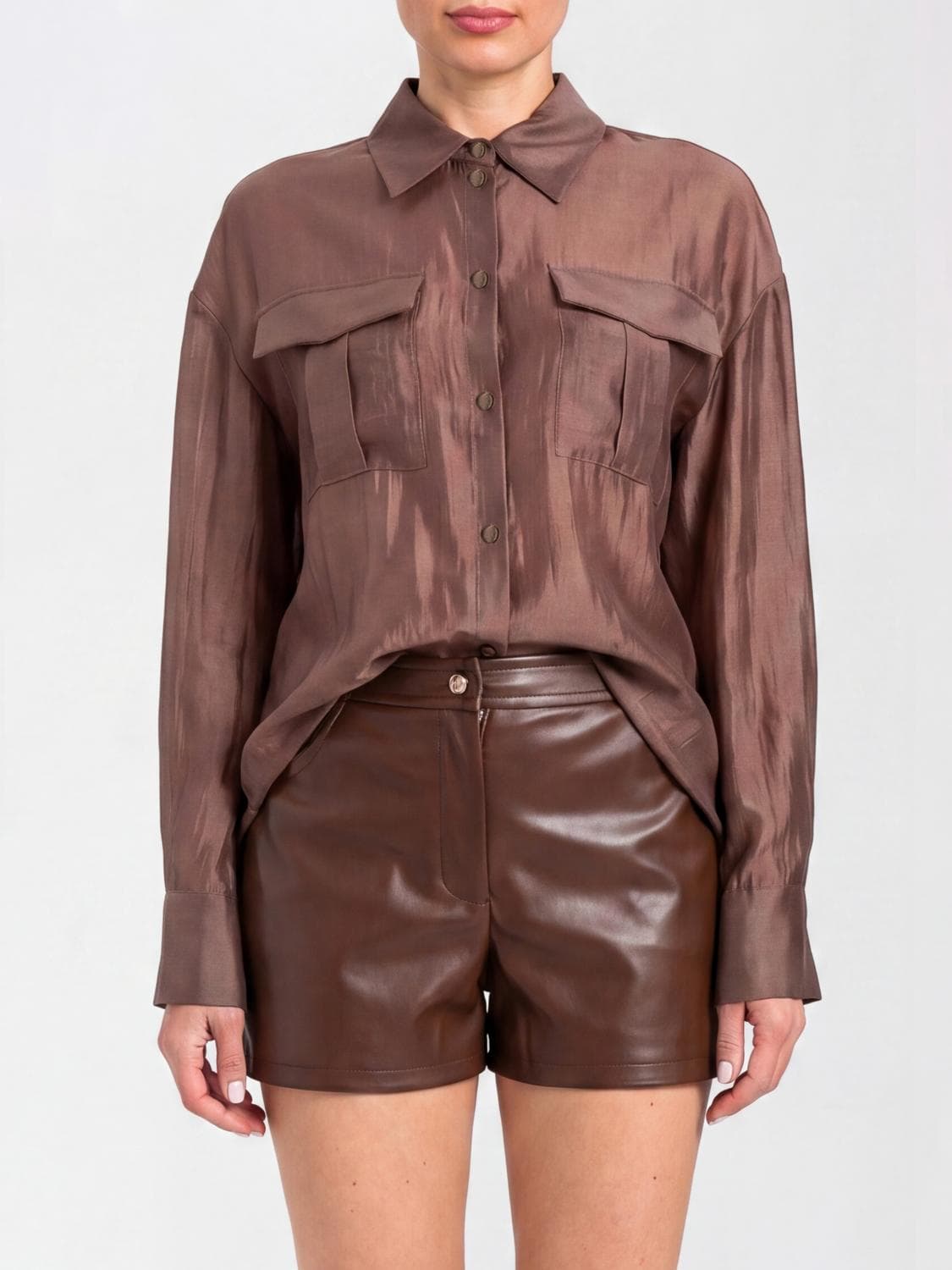 Actitude Twinset Relaxed Fit Muslin Shirt with Dropped Shoulders and Flap Pockets