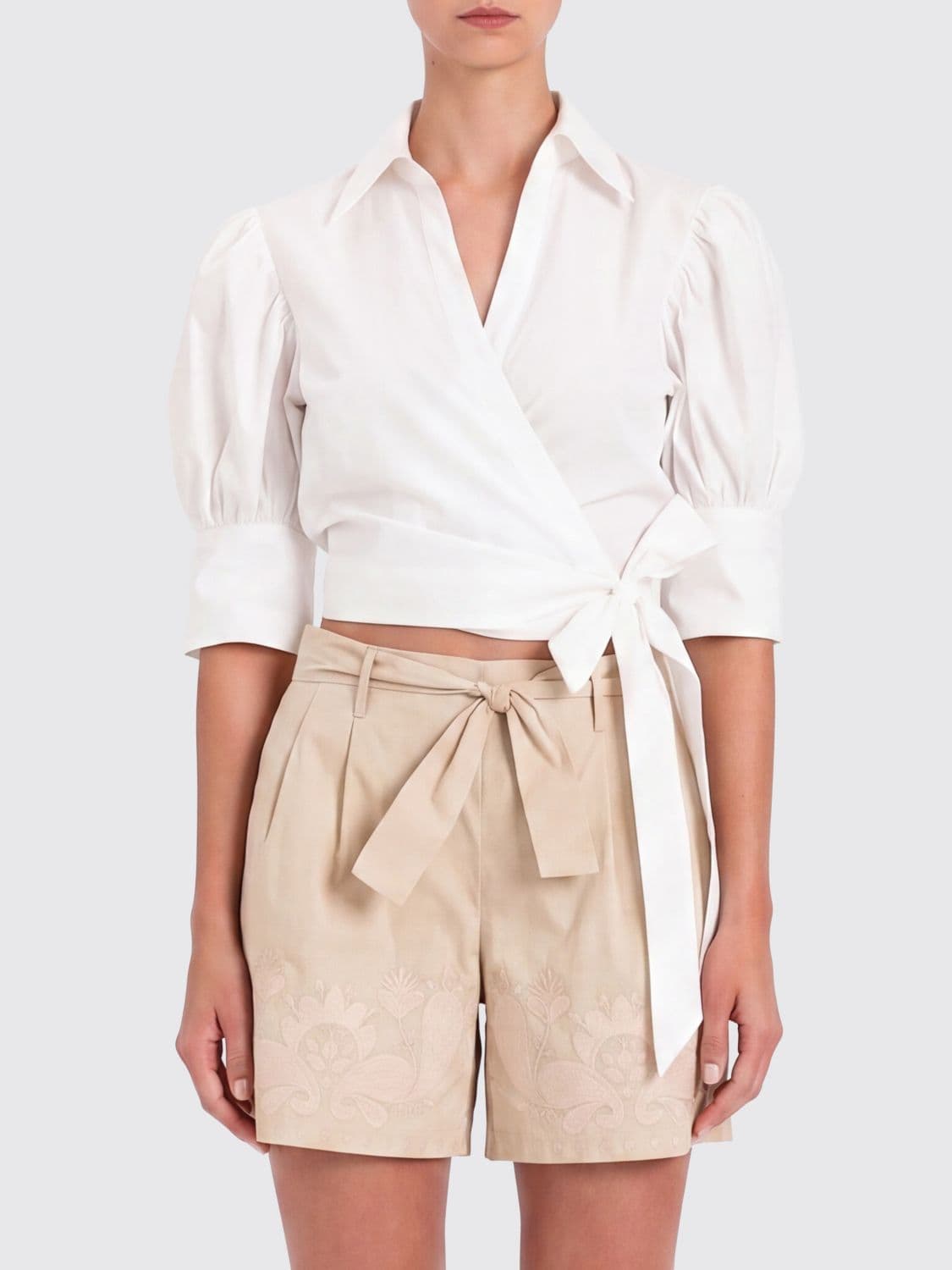 Actitude Twinset Stretch Cotton Wrap Shirt · L