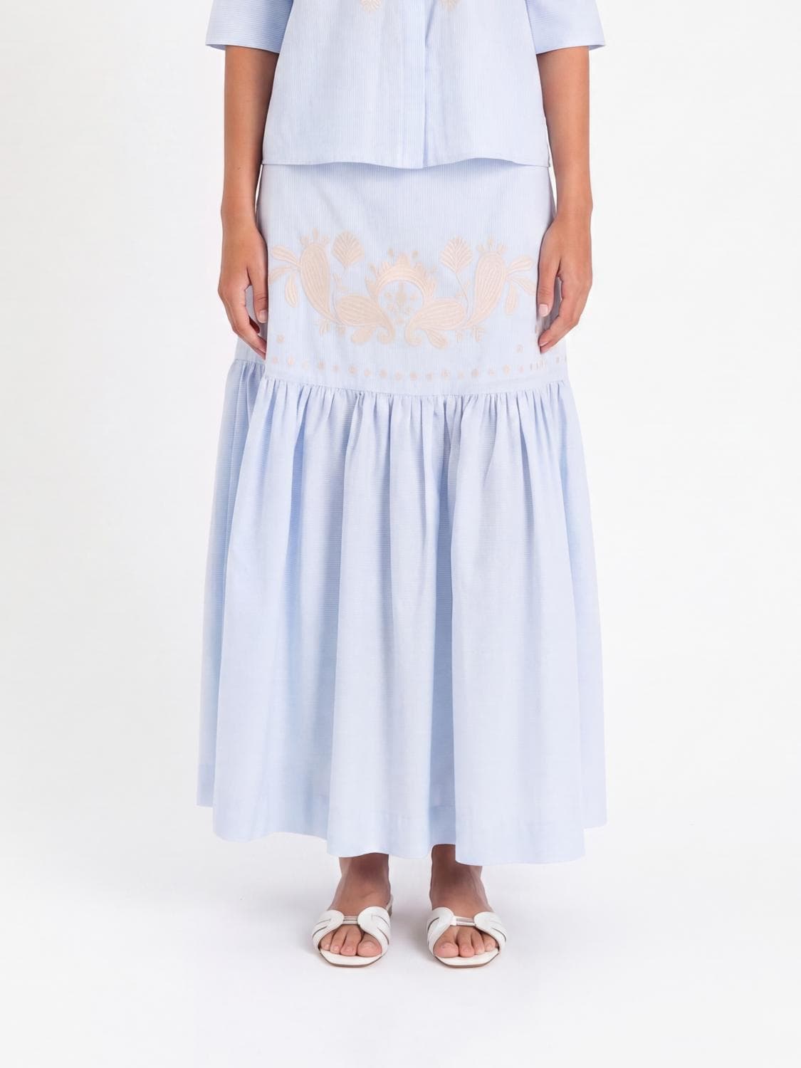 Actitude Twinset Long Pleated Cotton Skirt with High Waist and Embroidery · S