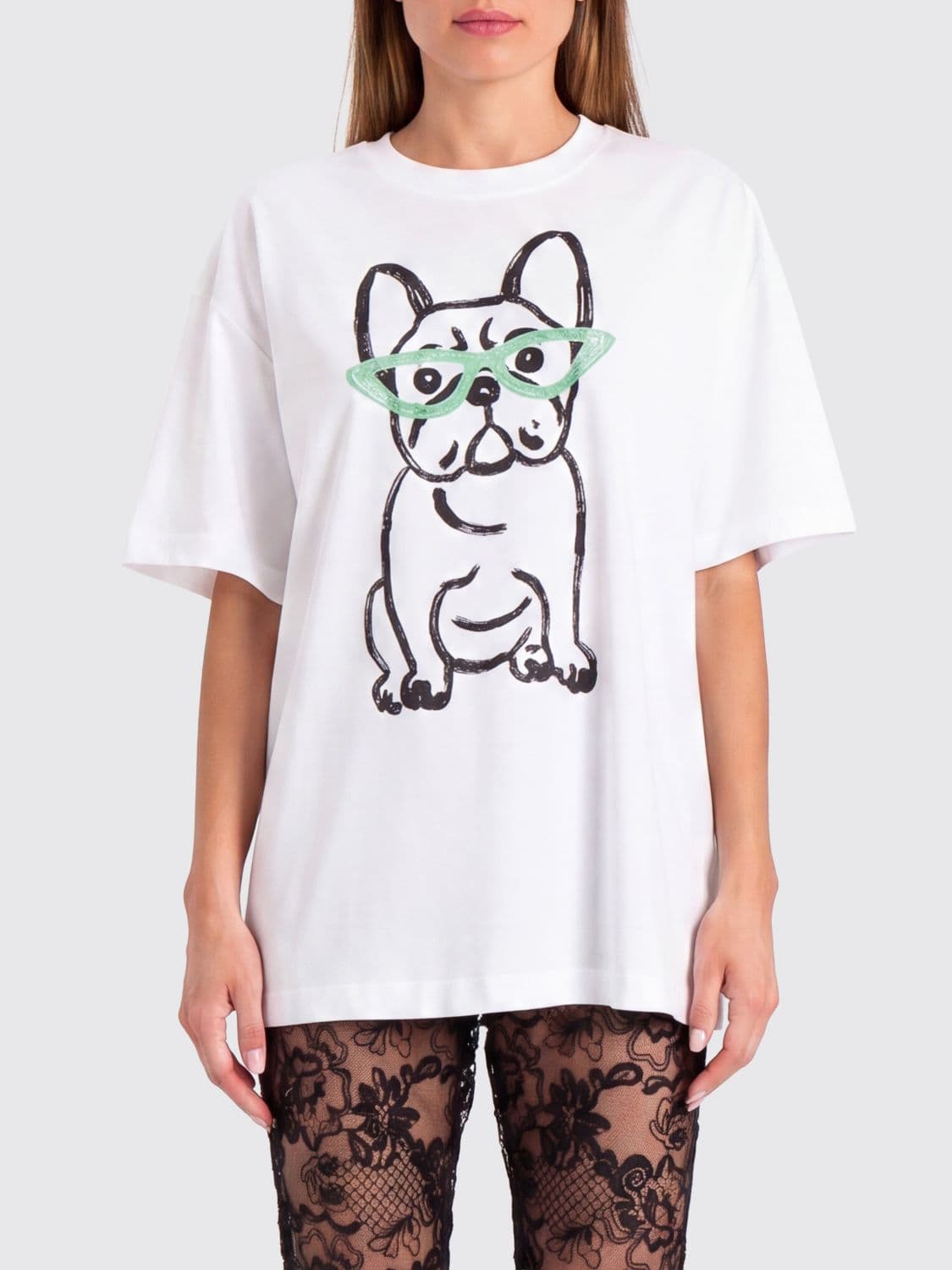 Actitude Twinset Cotton T-Shirt with Dog Print